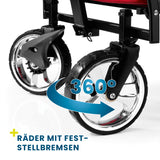 HOBERG faltbarer Bollerwagen mit Dach, 360°-Vorderräder mit Feststellbremsen für hohe Wendigkeit und Sicherheit.