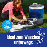 EASYmaxx Mini-Waschmaschine - 260 Watt - weiß/blau, kompakt, ideal zum Waschen unterwegs, Camping und kleine Haushalte geeignet.