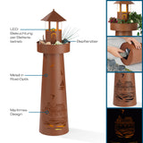 Hoberg LED Deko-Leuchtturm in Rost-Optik mit maritimem Design, bepflanzbarer Plattform und batteriebetriebener LED-Beleuchtung.