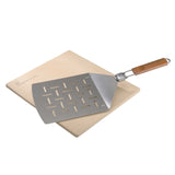LANDMANN Selection Pizzastein-Set mit Cordieritstein und klappbarem Edelstahlheber mit Bambusgriff für Grill und Backofen.