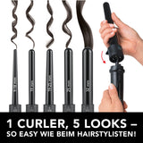 MAXXMEE Hair Curler Profi mit 5 Aufsätzen und Hitze-Handschuh für vielseitige Locken in verschiedenen Größen, schwarz.