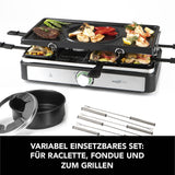 MAXXMEE Raclette- & Fondue-Set mit Fondue-Topf, 6 Gabeln, 8 Pfännchen und 2in1 Grillplatte für Raclette, Fondue und Grillen