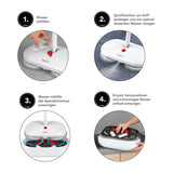 MAXXMEE Akku-Rotationsmopp mit rotierenden Mikrofaserpads, Sprühfunktion und Eimer zum Wasser auffüllen, auswringen und entsorgen.