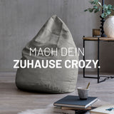 LUMALAND Luxury XL PLUS Sitzsack Grau mit 220L Füllung, extra starke Nähte, ergonomisch und komfortabel für jede Sitzposition.