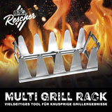 BBQ Rescher Multi-Grillständer aus Edelstahl zum fixieren und indirekten Garen für krosse Krusten und saftiges Grillgut.
