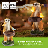 EASYmaxx Solarleuchte Erdmännchen als Vogeltränke mit zwei weißen LEDs, Solarlampe und Gartendeko mit Willkommensgruß.