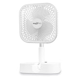 MAXXMEE Akku-Ventilator klappbar in weiß, tragbar mit Akku, 3 Geschwindigkeitsstufen, leise und für Innen- und Außenbereich geeignet.