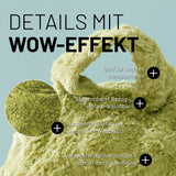 LUMALAND Luxury Fluffy Sitzsack stylischer Webplüsch Beanbag Grün mit weichem Material, Griff, waschbarem Bezug und verdecktem Reißverschluss.