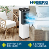 Hoberg Luftkühler mit Peltier-Element in schwarz/weiß, 4 Geschwindigkeitsstufen, kühlt, befeuchtet und ionisiert Raumluft.