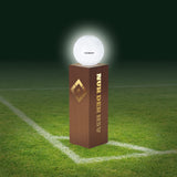HSV LED-Dekosäule Rost-Optik mit Leuchtkugel - 84 cm - braun, metallische Säule mit Fußball-LED-Licht für In- und Outdoor.