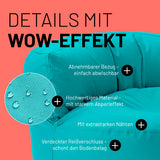 LUMALAND Sitzsack Lounge (320 L) Aquamarin mit abnehmbarem Bezug, starkem Abperleffekt, extrastarken Nähten und verdecktem Reißverschluss.