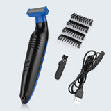 MAXXMEE Rasierer Solo Blade mit 4 Trimm-Aufsätzen, USB-Ladekabel und Reinigungsbürste, elektrischer Bart- und Haartrimmer schwarz.