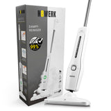 N8WERK Dampfbesen Moonlight White Edition Dampfreiniger für Laminat und Hartböden mit 3 Dampfstufen und flexiblem 90° Gelenk.
