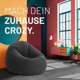 LUMALAND Sitzsack Interior Line Dunkelgrau, runder Sitzkissen 300l Füllung 120x80x75 cm, weicher Leinenlook für Indoor.