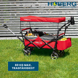 HOBERG faltbarer Bollerwagen mit Dach in Rot, robust, faltbar, 80 kg Tragfähigkeit, praktische Ausstattung für Hobby & Freizeit.