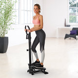 VITALmaxx Fitnesstrainer Swing Stepper mit 2 Expanderbändern, höhenverstellbar, mit Trainingscomputer und Armtraining, schwarz.