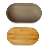 LUMALAND Cuisine Brotkasten Brotdose Brotbox aus Metall mit Bambus Deckel oval, platzsparend und mit vielseitigem Schneidebrett.