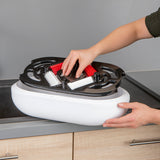 MAXXMEE Akku-Rotationsmopp mit rotierenden Mikrofaserpads und Eimer zum Reinigen und Auswringen der Pads, weiß.