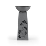 EASYmaxx LED-Dekosäule mit Pflanzschale in Beton-Optik grau mit Gingko-Design und warmweißen LEDs für Terrasse und Garten.