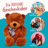 LUMALAND XXL-Teddy mit Knopfaugen – 120 cm großer, brauner Plüschbär als Geschenk zu Geburtstag, Babyparty und Valentinstag.