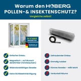 HOBERG Insekten- & Pollenschutzgitter mit Magnetbefestigung für Fenster, einfach montierbar, widerstandsfähig, klare Sicht, entfernt ohne Rückstände.