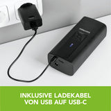 EASYmaxx Akku-Handkompressor mit Digital-Display in schwarz, inklusive USB auf USB-C Ladekabel, kompakt und vielseitig.