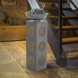 GARVIDA LED-Dekosäule Beton-Optik "Mandala" 87 cm mit Pflanzschale und LED-Beleuchtung für Wohnzimmer, Garten, Terrasse und Balkon.