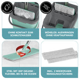 MAXXMEE Wischmopp Easy Mopp mit 4l Eimer, 2-Kammer-System, Auswring-Mechanismus, 300° Gelenk, 2 Mikrofasertücher türkis/grau.