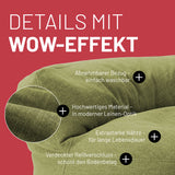 LUMALAND Interior Line Sitzsack-Lounge Lime mit hochwertigem, abnehmbarem Leinenbezug und extrastarken Nähten für langlebigen Sitzkomfort.