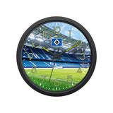 HSV Wanduhr "Glow in the dark" mit Stadion-Motiv, nachleuchtenden Ziffern und Zeigern, batteriebetrieben, Ø 34 cm.