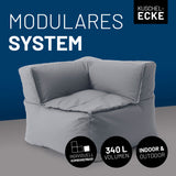 LUMALAND Sitzsack-Sofa Ecke in Grau, modulare Kombinierbarkeit, 340 L Volumen, indoor & outdoor geeignet, extrastark und pflegeleicht.