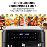 GOURMETmaxx 4-in-1-Heißluftfritteuse mit 10 intelligenten Kochprogrammen für einfaches Frittieren, Braten, Grillen, Backen und Dörren.