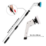 CLEANmaxx Akku-Reinigungsbürste weiß/schwarz mit Teleskopstange bis 125 cm und wechselbaren Bürstenaufsätzen.