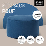 LUMALAND Comfort Line Sitzsack-Hocker 25 x 45 cm dunkelblau, runder Indoor Sitzpouf, Fußablage und Hocker in einem, Leinen Look.