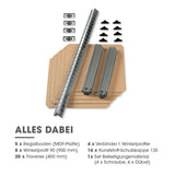 EASYmaxx 2 in 1 Schwerlastregal & Werkbank, Bausatz mit MDF-Platten, Winkelprofilen und Verbindern für einfache Montage und hohe Stabilität.