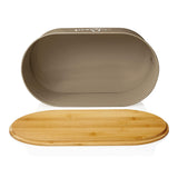 LUMALAND Cuisine Brotkasten Brotdose Brotbox aus Metall mit Bambus Deckel oval, platzsparend und variabel, grau 36x20x13,8 cm