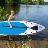 EASYmaxx Stand-Up Paddle-Board mit Zubehör weiß/blau, 320x76x15 cm, leicht, mit Alu-Paddel, Tragegriff, Finnen und Zubehör.
