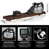 FitEngine Rudergerät | dunkelbraun (Limited Edition) aus Echtholz mit Wasserwiderstand und Trainingscomputer für effektives Full-Body-Workout.