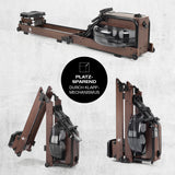 FitEngine klappbares Wasser-Rudergerät 2.0 - Dark Brown mit platzsparender Klappfunktion aus 100% Eschenholz für das Home-Gym.