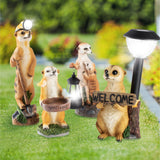 EASYmaxx Solarleuchte Erdmännchen mit Laterne und Welcome-Schild, solarbetrieben, detailgetreu und dekorativ für Garten und Terrasse.