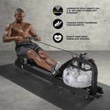 FitEngine Wasser-Rudergerät Smart + Herzfrequenzmesser schwarz mit Wasserwiderstand und Kinomap-kompatibler Trainings-App.