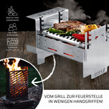 STACK Grill - Grill und Feuerstelle, mobiler Edelstahlgrill mit Kamineffekt, ideal für 2 bis 5 Personen, Grillfläche ca. 27 x 21 cm.
