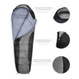Where Tomorrow Camping Schlafsack Classic Mumienschlafsack grau-schwarz mit wasserabweisendem Außenmaterial und Wärmekragen.
