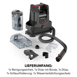 CLEANmaxx Polster- & Teppichreiniger mit Zubehör, inkl. Reinigungsgerät, Düsen, Schlauchhalterung und Wassertankaufsatz.