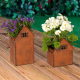 Hoberg Rost-Pflanztöpfe - 2er-Set mit rostiger Metalloptik, Haus-Design, abflussloch und wetterbeständig für Garten und Terrasse.