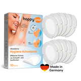 Happy Pad Hygienepflaster - weiß, 10 ultradünne Achselpads, atmungsaktiv, geruchshemmend, schützt Kleidung vor Schweiß- und Deoflecken.