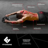 FitEngine Bauchmuskel-Roller - mit Display - schwarz/grau zeigt trainierte Muskelgruppen wie Bauch, Arme, Schultern und Rücken.