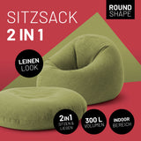 LUMALAND Sitzsack Interior Line - Sitzkissen rund, leinenlook, 2in1, 300l Füllung, Indoor, Lime, 120x80x75 cm