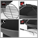 LANDMANN Feuerkorb - 60,5 cm - schwarz mit Funkenschutzgitter, wetterfestem Stahl und stabilem Standfuß.