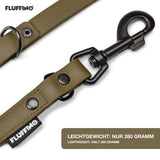 FLUFFINO® BioThane Hundeleine - 3-Fach verstellbar, 220 cm, Oliv, vegan, leicht, robust und wasserfest mit stabilem Karabiner.